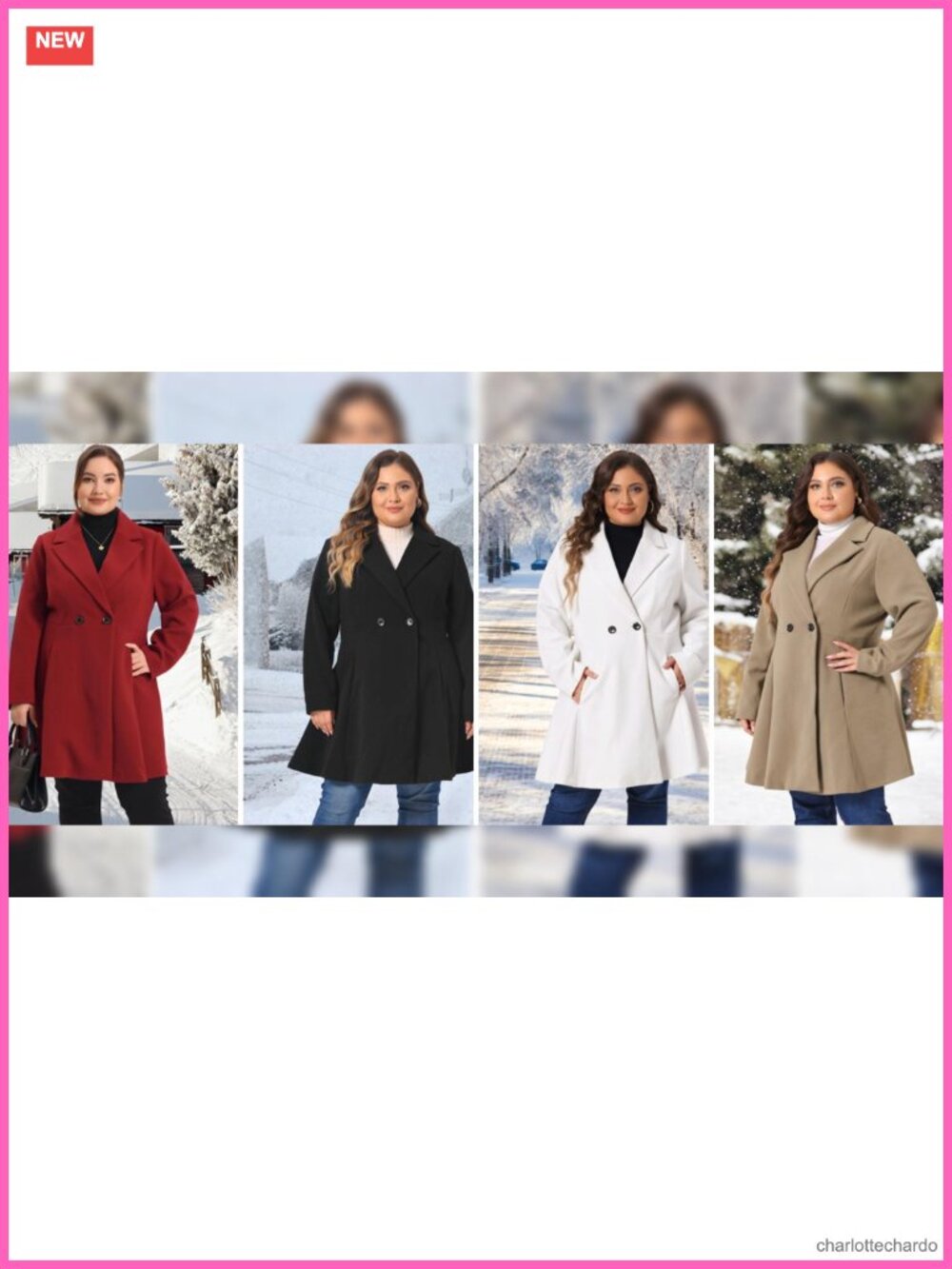 Plus Size A Line Peacoat Long Trench Coat Notch Lapel Double Breasted - Picture 4 of 4